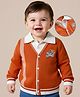 Babyoye 100% Cotton Jacquard Knit Full Sleeves Front Open Sweater with Bear Embroidery - Orange