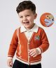 Babyoye 100% Cotton Jacquard Knit Full Sleeves Front Open Sweater with Bear Embroidery - Orange