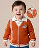 Babyoye 100% Cotton Jacquard Knit Full Sleeves Front Open Sweater with Bear Embroidery - Orange