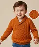 Babyoye  100% Cotton Knit Full Sleeves Pullover Sweater with Cable Knit Design - Brown