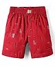 Noddy Abstract Printed & Threadwork Embroidered Shorts - Red