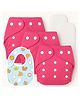 Sparkle Joy Free Size Reusable Cloth Diaper With Insert Pad 3 Pcs Diaper With 2 Pcs Insert 1 Pcs Feeding Bib- Pink
