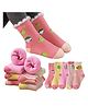 Bembika Cotton Pack Of 5 Animals Designed & Striped Anti Skid Socks - Multi Colour