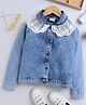 Bright Stars KIDSWEAR Cotton Blend Woven Full Sleeves Mild Washed & Floral Lace Detailed Jacket - Blue