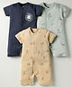 I Bears Interlock Knit Half Sleeves Romper With Animal Print Pack Of 3 - Navy Blue Tan & Grey