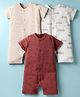 I Bears Interlock Knit Half Sleeves Rompers With Vehicle Print Pack Of 3 - Maroon White & Tan