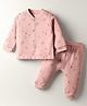 I Bears Fleece Knit Full Sleeves Winter Wear Front Open T-Shirt & Lounge Pant Co-Ord Set With Bunny Print - Light Pink