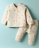 I Bears Fleece Knit Full Sleeves Winter Wear Front Open Printed T-Shirt & Lounge Pant Co-Ord Set - Cream