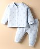 I Bears Fleece Knit Full Sleeves Winter Wear Front Open T-Shirt & Lounge Pant Co-Ord Set With Teddy Bear Print - Light Blue