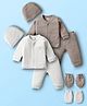 I Bears Knitted Full Sleeves Striped Co-Ords Night Suit With Cap & Mittens Pack Of 2 - Grey & White