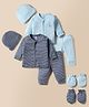 I Bears Knitted Full Sleeves Striped & Ship Printed Night Suits with Cap & Mittens - Light & Navy Blue