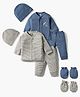 I Bears Knitted Full Sleeves Striped Co-Ords Night Suit With Cap Mittens & Booties Pack Of 2 - Grey & Navy Blue