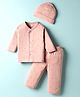 I Bears Interlock Knit Full Sleeves Co-Ord Night Suit With Cap & Floral Print - Pink