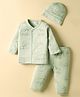 I Bears Interlock Knit Full Sleeves Co-Ord Night Suit With Cap & Animal Print - Light Green
