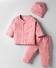 I Bears Interlock Knit Full Sleeves Co-Ord Night Suit With Cap & Animal Print - Pink