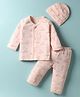 I Bears Interlock Knit Full Sleeves Co-Ord Night Suit With Cap & Animal Print - Light Pink