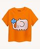 Guugly Wuugly Super Soft Combed Cotton Knit Half Sleeves Baby Elephant Printed Skin Friendly Tee - Orange