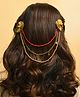 Funkrafts Floral Applique Detailed & Beaded Ethnic Chained Clip - Golden & Red