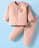 Little Darlings Cotton Full Sleeves Winter Thermal Inner Wear Set With Animal Print -Peach