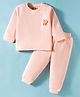 Little Darlings Cotton Full Sleeves Winter Thermal Inner Wear Set With Animal Print -Peach