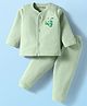 Little Darlings Cotton Knit Full Sleeves Pullover Thermal Set With Bunny Print - Sea Green