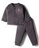Little Darlings Cotton Knit Full Sleeves Front Open Thermal Inner Wear Set with Panda Print - Black