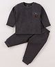 Little Darlings Cotton Knit Full Sleeves Front Open Thermal Inner Wear Set with Panda Print - Black