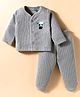 Little Darlings Cotton Knit Full Sleeves Front Open Thermal Set With Animal Print - Grey