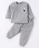 Little Darlings Cotton Knit Full Sleeves Front Open Thermal Set With Animal Print - Grey
