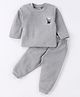 Little Darlings Cotton Knit Full Sleeves Front Open Thermal Set With Animal Print - Grey