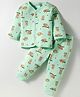 Little Darlings Fleece Knit Full Sleeves Winter Wear Co-ords Night Suit With Animal Print - Sea Green