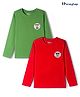HoneyHap Disney Single Jersey Knit Full Sleeves T-Shirts with Front and Back Mickey Mouse and Family Graphics Pack of 2 - Red & Green