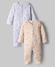 I Bears Interlock Knit Full Sleeves Footed Sleep Suits with Bear Print Pack of 2 - Beige & Light Blue
