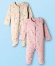 I Bears Interlock Knit Full Sleeves Footed Sleep Suits with Bunny Print Pack Of 2 - Pink & Tan
