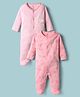 I Bears Interlock Knit Full Sleeves Footed Striped Sleep Suits with Sheep Print Pack of 2 - Pink