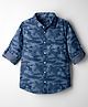 Pine Kids Denim Woven Full Sleeves Shirt with Camouflage Design - Blue
