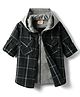 Rikidoos Full Sleeves Checked Shirt With Attached Solid Hooded Tee - Black & Grey