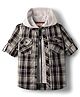 Rikidoos Full Sleeves Checked Shirt With Attached Solid Hooded Tee - Wine & Melange