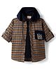 Rikidoos Full Sleeves Checked Shirt With Attached Solid Hooded Tee - Brown & Navy Blue