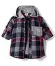 Rikidoos Full Sleeves Checked Shirt With Attached Solid Hooded Tee - Navy Blue & Grey