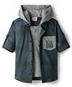 Rikidoos Full Sleeves Checked Shirt With Attached Solid Hooded Tee - Blue & Grey