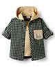 Rikidoos Full Sleeves Checked Shirt With Attached Solid Hooded Tee - Green & Beige