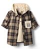 Rikidoos Full Sleeves Checked Shirt With Attached Solid Hooded Tee - Coffee & Cream