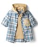 Rikidoos Full Sleeves Checked Shirt With Attached Solid Hooded Tee - Light Blue & Beige