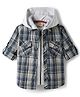 Rikidoos Full Sleeves Checked Shirt With Attached Solid Hooded Tee - Blue & Melange