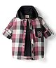 Rikidoos Full Sleeves Checked Shirt With Attached Hooded Tee Set - Dusty Pink & Black