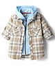 Rikidoos Full Sleeves Checked Shirt With Attached Solid Hooded Tee - Beige & Sky Blue