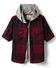 Rikidoos Full Sleeves Checked Shirt With Attached Solid Hooded Tee - Maroon & Grey