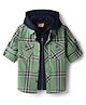 Rikidoos Full Sleeves Checked Shirt With Attached Hooded Tee Set - Green & Navy Blue