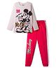HoneyHap Disney Single Jersey Knit Full Sleeves Night Suit With Mickey Mouse Graphics - White & Red
